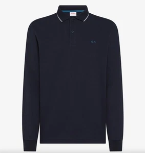 Sun 68 Polo Small Stripes On Collar L/S Navy Blue Uomo A45102 07 - Imagen 1 de 1