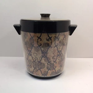 Vintage MCM Ice Bucket Thermo-Serv WESTBEND Black/Gold Swirl 70’s 8”x9 1/2” 2Pc  - Picture 1 of 5