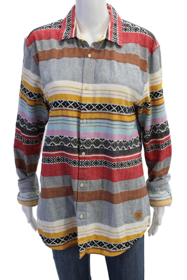 Camisa Scotch & Soda Para Hombres Algodón Abstracto Abotonada Multicolor Talla M Foto 1 de 4