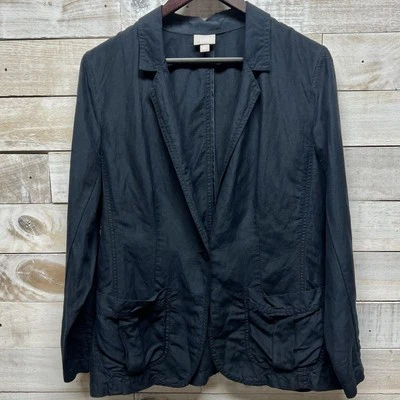 J Jill Blazer Womens Medium Linen Silk Navy Blue One Button Career Office - Image 1 of 4