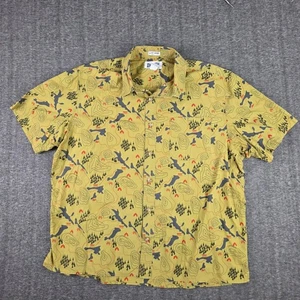 Duluth Trading Co. BBQ Shirt Men XL Yellow Relaxed Fit Button Up Topo Map Print - Picture 1 of 10
