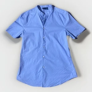 ASOS Button Down Dress Shirt Men’s XL Blue Short Sleeve Mock Neck Band Collar - Picture 1 of 6