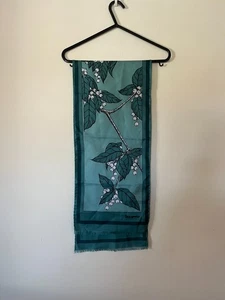 Vintage Jacqmar Botanical Print Scarf Teal - Leaves & Berries - 100% Rayon - Picture 1 of 3