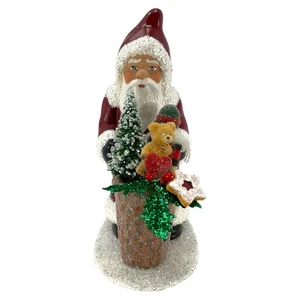 Ino Schaller Dark Red Santa with Basket of Gifts German Paper Mache 7.75 Inch - Picture 1 of 9