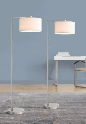 Juego de 2 lámparas de pie 360 Lighting Colby 61" níquel cepillado puente descendente Foto 1 de 4