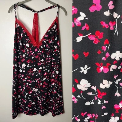 Secret Treasures Nightgown Plus Size 2X Floral Black Red Pink White Adjustable - Image 1 of 4