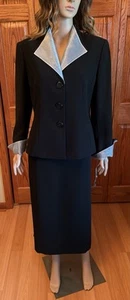Women’s Le Suit 2 Pieces Jacket (s-14) Long Skirt (s-16) Padded Shoulders Black - Picture 1 of 22