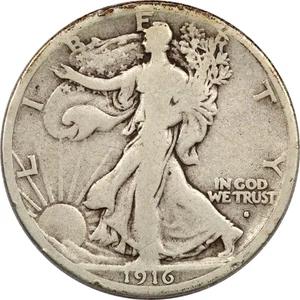 1916-S Walking Liberty Half Dollar 50C, sehr guter Erhaltungszustand, vollständiges Datum! - Bild 1 von 2
