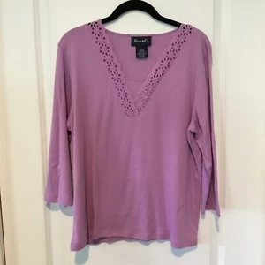 Denim &Co.  V Neck 3/4 Sleeve Knit Top In  Size Large - Picture 1 of 3