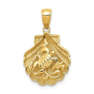 Real 14kt Yellow Gold Sea Turtle in a Shell Pendant - Picture 1 of 5