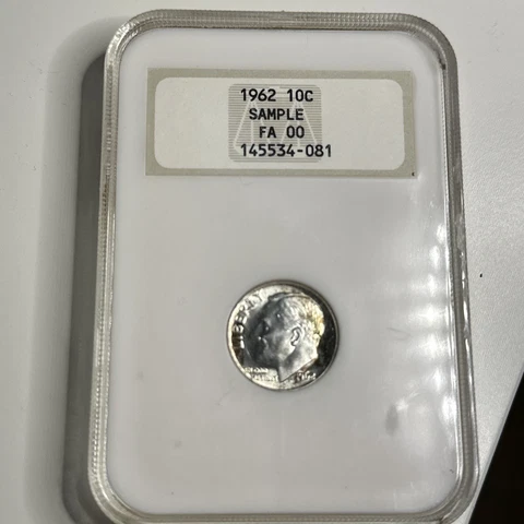 1962 Roosevelt Dime 10C Genuine "Sample" NGC Type 2.1 Holder FA 00, 145534-081 Cover