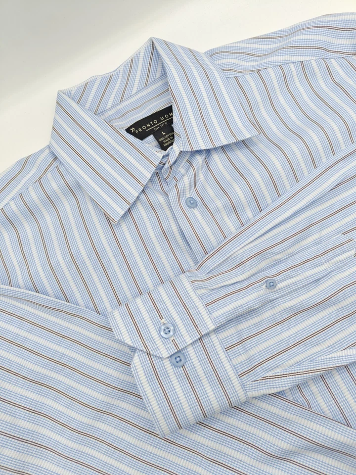 Camisa de vestir Pronto Oumo para hombre L 16,5x35 a rayas azul 100 % algodón  Foto 1 de 4