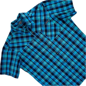 Camisa Eddie Bauer Estilo Occidental A Cuadros Manga Corta Azul/Verde Talla L - Imagen 1 de 6