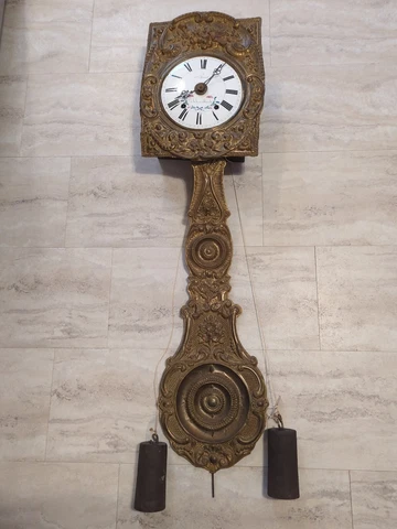 ANTIQUE FRENCH 1860 MORBIER ? COMTOISE WALL CLOCK Moving Mechanism in Pendulum Cover