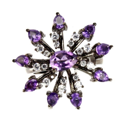 925 Anello Argento Sterling Pera Ametista Naturale Gemma Gioielli Misura 7 - Immagine 1 di 4