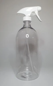 1 Litre PET Plastic Clear Boston Bottle & White Trigger Spray Pump *Any Amount* - Picture 1 of 1