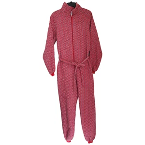 Vintage Quilted Insulated Red Floral Jumpsuit Women's Large Runs Small Made USA - Picture 1 of 15