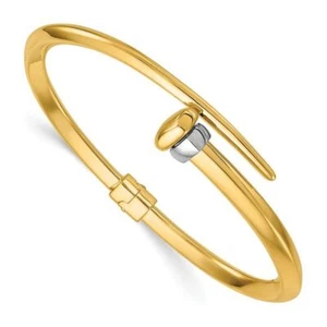 18K Solid Two Tone Gold Yellow Bypass Bangle Bracelet - Picture 1 of 12