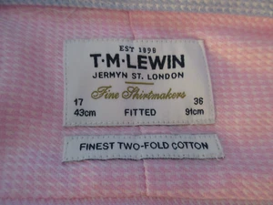 NWT!! T.M. Lewin Shirt Men's 17/36 Pink White Fitted Button Up Long Sleeve - Picture 1 of 12