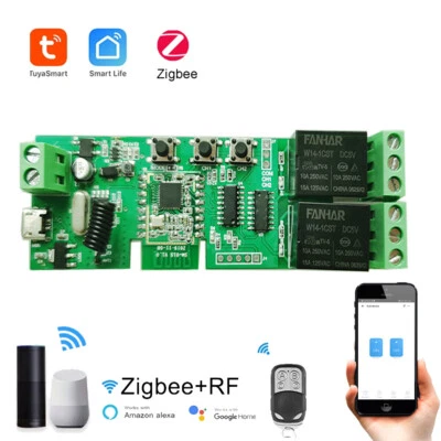 2CH Tuya Zigbee Funkschalter Modul Funk Empfänger Relais + Fernbedienung f Alexa - Bild 1 von 4