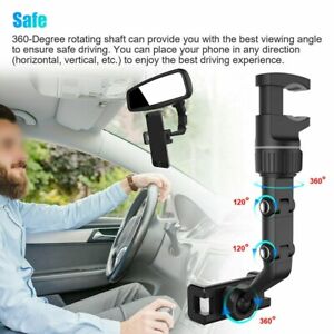 Universal Car Rear View Mirror Mount Stand GPS Cell Phone Holder 360° Rotation