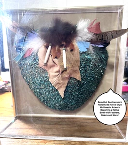 Framed Native American Zuni Turquoise Encrusted Fetish Bowl by Chrishawn NA-1000 - Picture 1 of 21