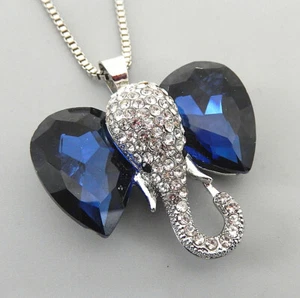 Lange Halskette mit niedlichem Elefant-Anhänger blau klarem Glas Strass - Bild 1 von 3