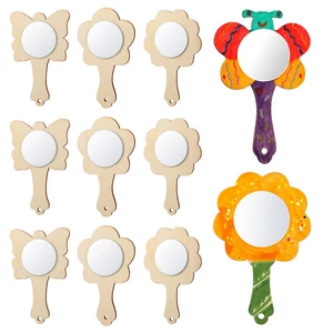 18 Pcs Tiny Mirrors Crafts Unfinished Wood Princess Handheld Slush - Picture 1 of 12