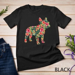 French Bulldog Flower T shirt Floral Frenchie Dog Silhouette Unisex T-shirt - Picture 1 of 15