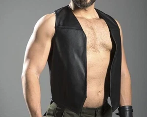 Men's Real Leather Bartender Vest Leather Vest Front Open Vest - Picture 1 of 2