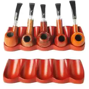 Pipes Display Holder Wooden Pipe Rack Smoking Pipe Stand For 5 Tobacco Pipes - Picture 1 of 8