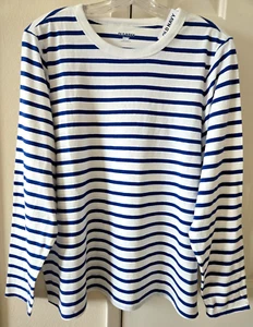 Old Navy Cobalt Blue Marine Blue White Stripe Relax Long Sleeve T-Shirt L XL XXL - Picture 1 of 5