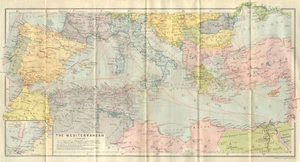 MEDITERRANEAN & BLACK SEAS showing steamship routes & railways 1911 old map - Picture 1 of 1