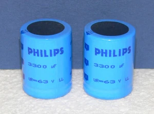 3300F 63V Philips Elko Snap In Condensatore Elettrolitico 2 Pz Set - Foto 1 di 3