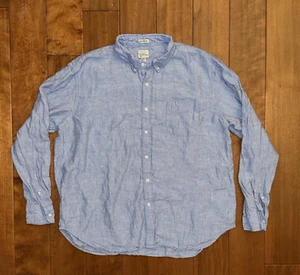 Camicia J Crew Baird McNutt lino uomo 2XL blu abbottonata manica lunga vestibilità rilassata - Foto 1 di 19