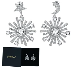 Pendientes de gota de piedra de circón estrella lunar artesanal pin de plata para mujeres regalo - Imagen 1 de 8