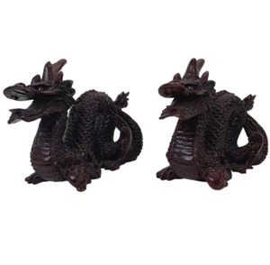 chinese dragon statues figurines × 2 burgandy red oriental resin feng shui - Picture 1 of 12