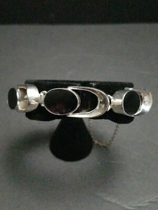 Chunky black Onyx Taxco 9.25 bracelet, 2.2 oz Stunning Modern style TS-654 - Picture 1 of 9