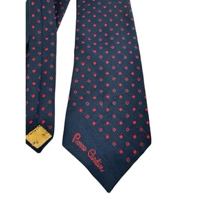 Vintage 70s Pierre Cardin Spell Out Red Navy Polka Dot Men’s 4” Wide Necktie - Picture 1 of 6