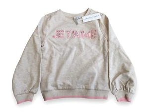 NWT Janie and jack Sweatshirt Sweater Cream Pink Applique Je T'aime Girls Size 6 - Picture 1 of 6