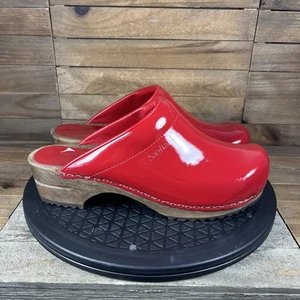 Sanita Womens Size 39 US 8 Red Classic Patent Leather Wedge Mules Slip On Shoes - Picture 1 of 10