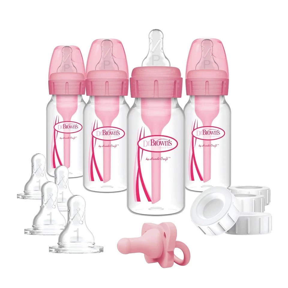 Dr. Brown's Options Slow Flow Bottle Set for Breastfed Baby 4oz Pink NIOB L19