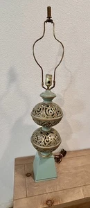 Vintage 60er verzierte durchbohrte Messing Tischlampe Indien Marokko Hippie Boho selten - Bild 1 von 17