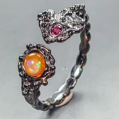 Anillo único anillo ópalo naranja natural plata de ley 925 talla 10/R446969 Foto 1 de 4