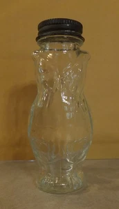 VINTAGE 4.25" TALL CLEAR GLASS OWL SALT OR PEPPER SHAKER WITH TIN SCREW LID - Picture 1 of 6