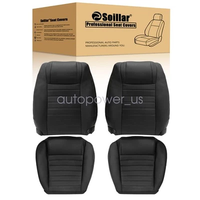 For 2005-2009 Ford Mustang GT Both Side Bottom & Top Seat Cover Leather Black - Image 1 of 4