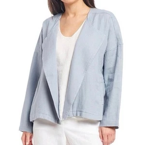 EILEEN FISHER WOMAN Plus 3X Heavy Organic Linen Open Blazer Jacket Powder Blue - Picture 1 of 18