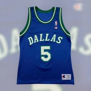 Vintage 90s Champion NBA Dallas Jason Kidd Basketball Jersey Adult 40 M Blue USA - Bild 1 von 6