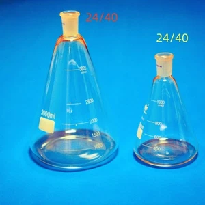 Frasco de vidrio de laboratorio Erlenmeyer 2000 ml con junta estándar 24/40 matraz cónico - Imagen 1 de 5