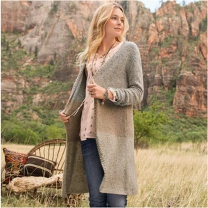 SUNDANCE Cárdigan Largo Suéter Lana Merino Mezcla Alpaca Boho Acogedor Tejido Plumero L - Imagen 1 de 7